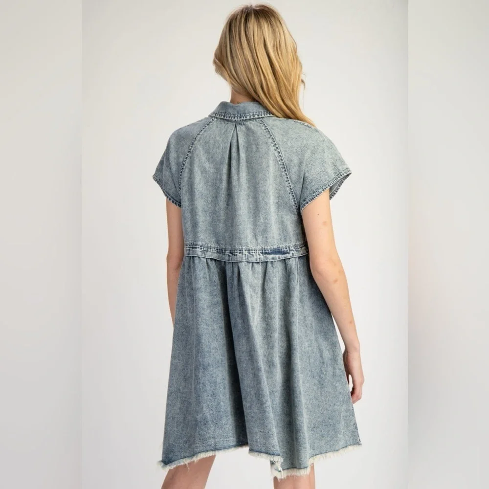 FREE PEOPLE Ronnie Denim Mini Dress In Worn In Wash - Picture 2 of 11